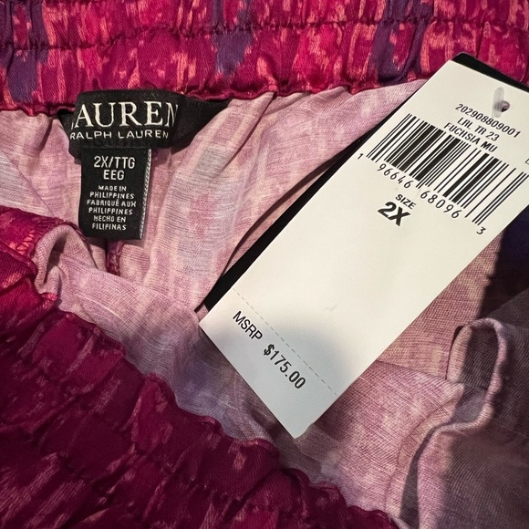 Lauren Ralph Lauren Womens Pink Geometric Satin Shantung Wide-Leg Pant Size 2X - Picture 12 of 13